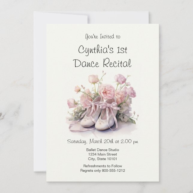 Elegant 1st Ballet Dance Recital Invitation (Front)