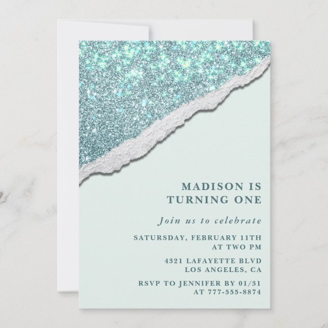 Elegant 1st birthday invitations Glam Glitter (Front)