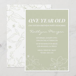 Elegant 1st birthday invitations Modern Floral 