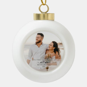 Elegant 1st Christmas Married As Mr and Mrs Photo Ceramic Ball Christmas Ornament