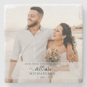 Elegant 1st Christmas Married As Mr and Mrs Stone Coaster