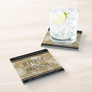 Elegant 1st Paper Wedding Anniversary Celebration Glass Coaster