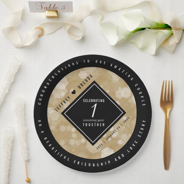 Elegant 1st Paper Wedding Anniversary Celebration Paper Plate (Wedding)