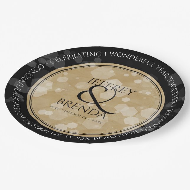 Elegant 1st Paper Wedding Anniversary Celebration Plate (Angled)