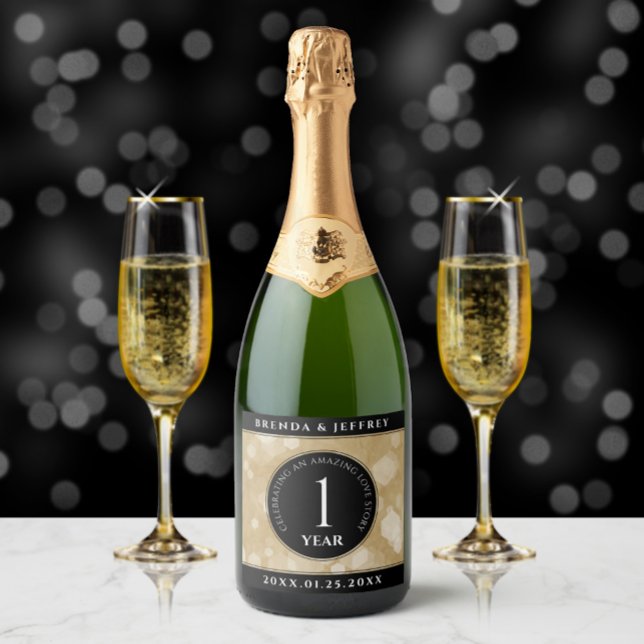 Elegant 1st Paper Wedding Anniversary Celebration Sparkling Wine Label (Creator Uploaded)