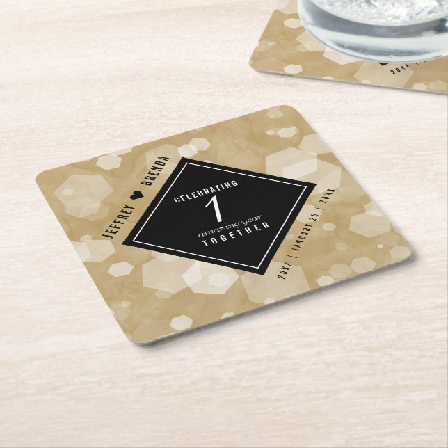 Elegant 1st Paper Wedding Anniversary Celebration Square Paper Coaster (Angled)