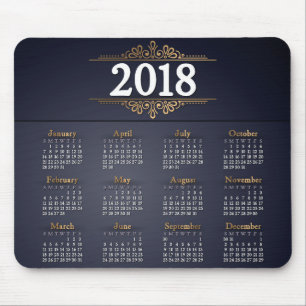 Elegant 2018 Gold and Blue Calendar   Mousepad
