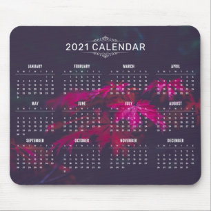 Elegant 2021 Calendar on Maple Leaves Mousepad