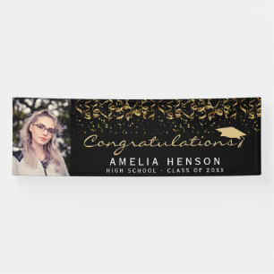 Elegant 2022 Black Gold Confetti Graduate Photo Banner