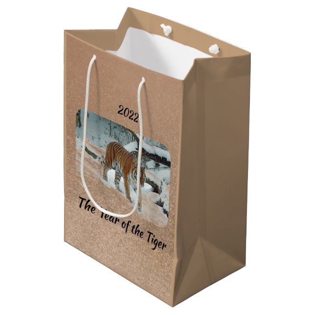 Elegant 2022 Year of the Tiger Medium Gift Bag (Front Angled)
