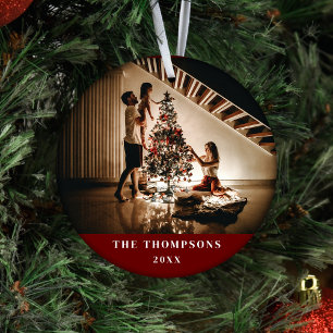 Elegant 2023 Family Photo Minimalist Dark Red Ceramic Tree Decoration