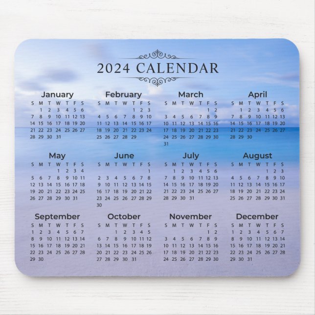 Elegant 2024 Calendar Beach Background | Mousepad (Front)