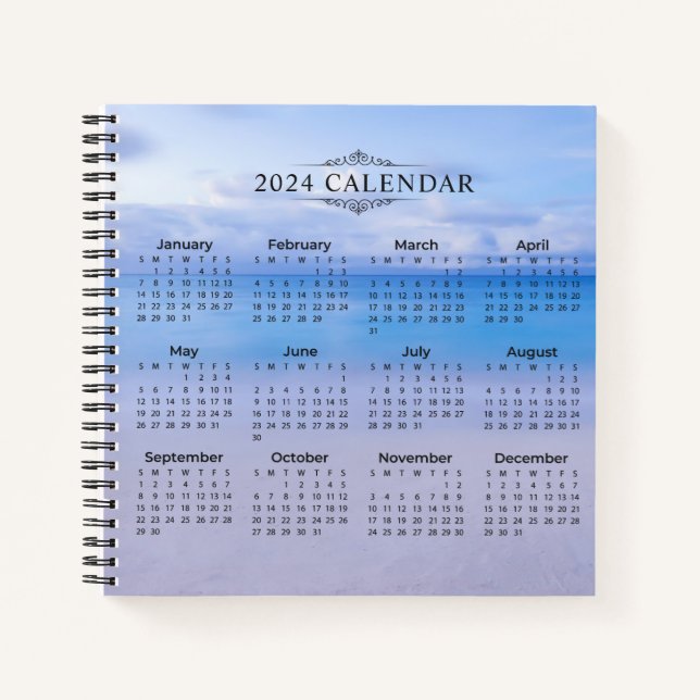 Elegant 2024 Calendar Beach Background | Notebook (Front)