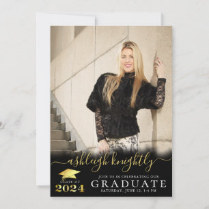 Elegant 2024 Faux Metallic Gold Script 2 Photos Invitation