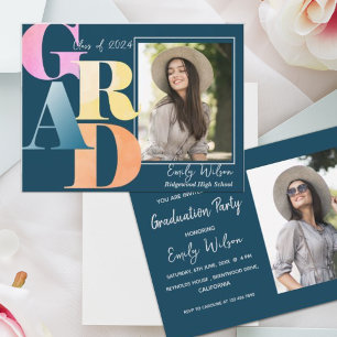 Elegant 2025 GRAD 2 Photo Graduate Announcement Postcard