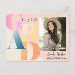 Elegant 2025 GRAD 2 Photo Graduate Announcement Postcard