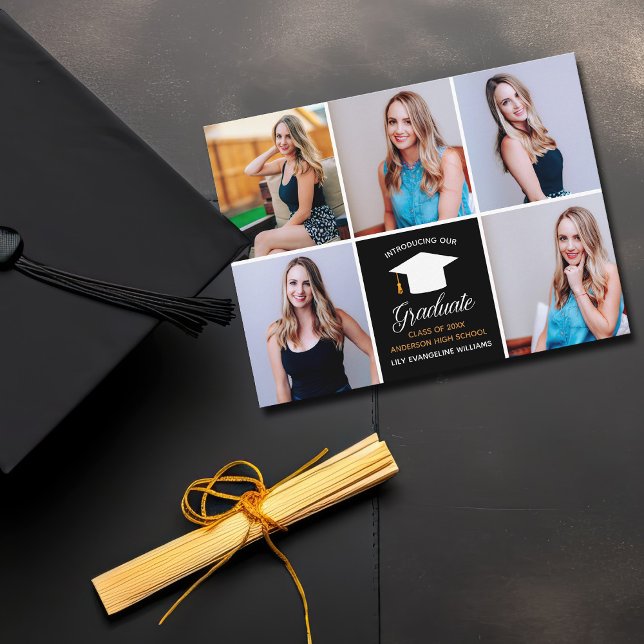 Elegant 2025 Graduation Announcement Photo Collage Postcard (Creator Uploaded)