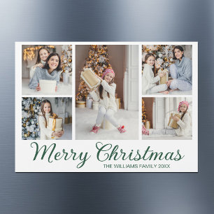 Elegant 2026 Christmas Photo Collage Magnet Card