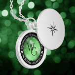 Elegant 20th 38th 55th Emerald Wedding Anniversary Locket Necklace<br><div class="desc">Celebrate the 20th, 38th, or 55th wedding anniversary with this commemorative locket! Elegant black and white lettering with hexagonal confetti on an emerald green background add a memorable touch for this special occasion and extraordinary milestone. Customise with couple's initials, a special message, and dates for their emerald anniversary. Design ©...</div>