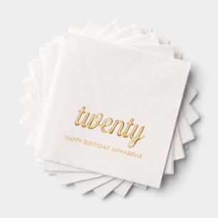 Elegant 20th Birthday Modern Gold Foil Napkins