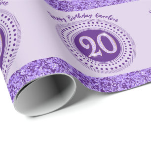 Elegant 20th Birthday Purple Glitter with Stripes Wrapping Paper