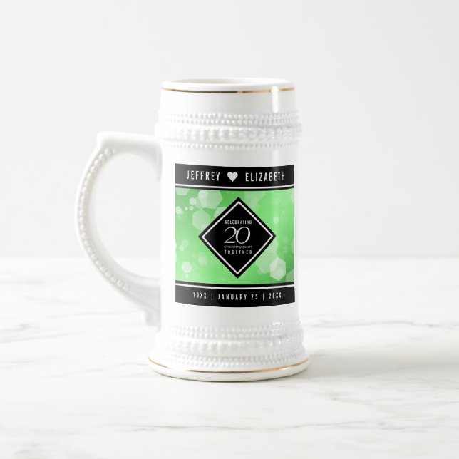 Elegant 20th Emerald Wedding Anniversary Beer Stein (Left)