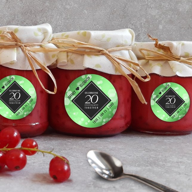 Elegant 20th Emerald Wedding Anniversary Classic Round Sticker (Elegant 20th Emerald Wedding Anniversary Round Sticker Cover Photo.)