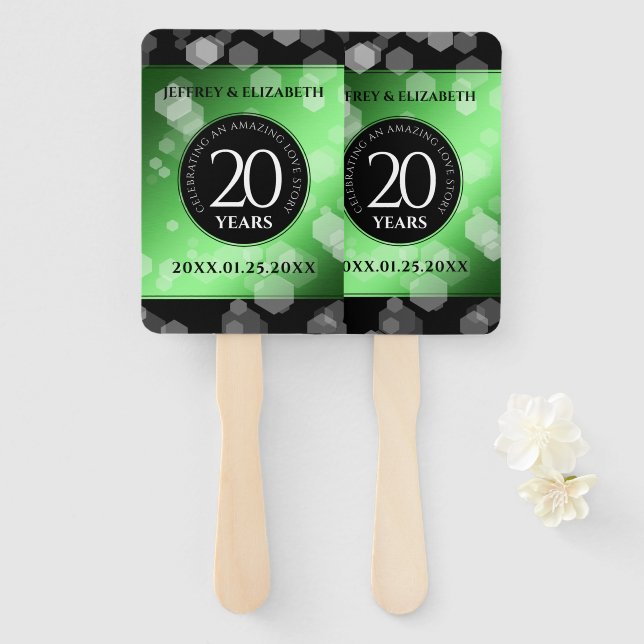 Elegant 20th Emerald Wedding Anniversary Hand Fan (Front and Back)