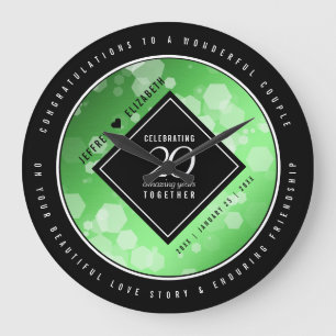 Elegant 20th Emerald Wedding Anniversary Large Clock