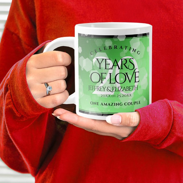 Elegant 20th Emerald Wedding Anniversary Large Coffee Mug (20th Wedding Anniversary Jumbo Coffee Mug Cover Photo.)