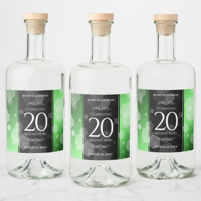 Elegant 20th Emerald Wedding Anniversary Liquor Bottle Label (Bottles)