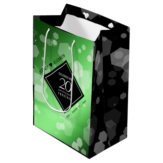 Elegant 20th Emerald Wedding Anniversary Medium Gift Bag (Front Angled)