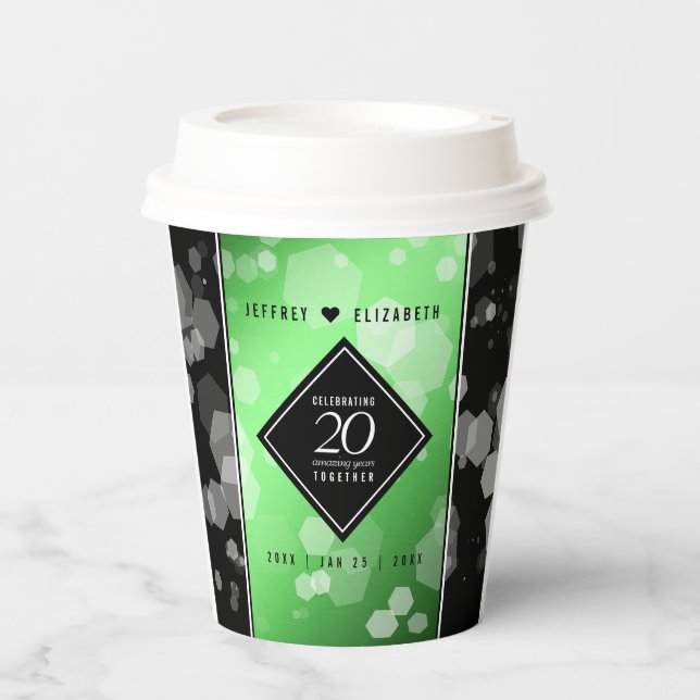 Elegant 20th Emerald Wedding Anniversary Paper Cups (Front)