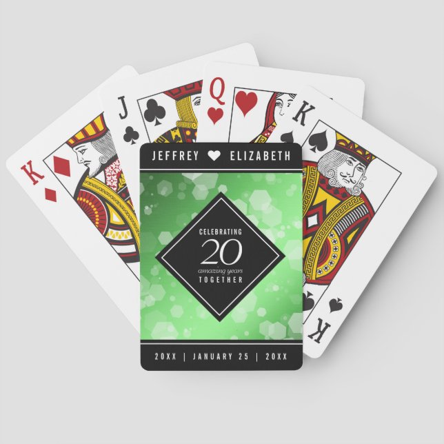 Elegant 20th Emerald Wedding Anniversary Playing Cards (Back)