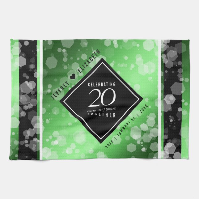 Elegant 20th Emerald Wedding Anniversary Tea Towel (Horizontal)
