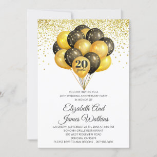 Elegant 20th Wedding Anniversary Gold And Black  I Invitation