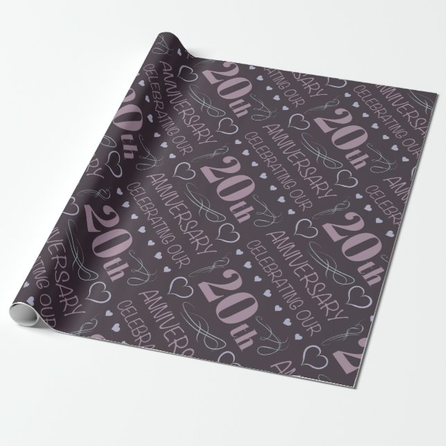 Elegant 20th Wedding Anniversary Lavender Wrapping Paper (Unrolled)