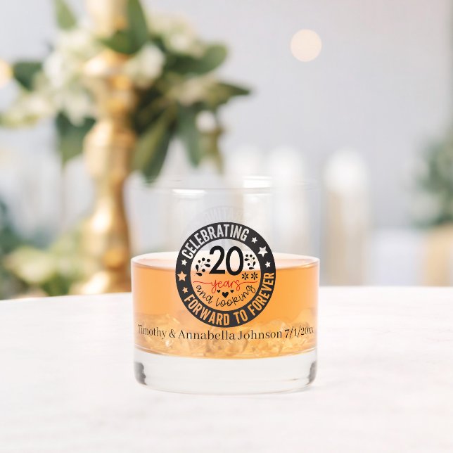 Elegant 20th year Anniversary add names date  Whiskey Glass (Insitu (Wedding))