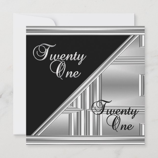 Elegant 21st 21 Birthday Party Black Silver Deco Invitation (Front)