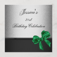 Elegant 21st Birthday Black Silver Emerald Bow