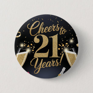 "Elegant 21st Birthday Design – Gold Glitter 6 Cm Round Badge