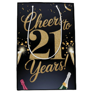 "Elegant 21st Birthday Design – Gold Glitter Medium Gift Bag