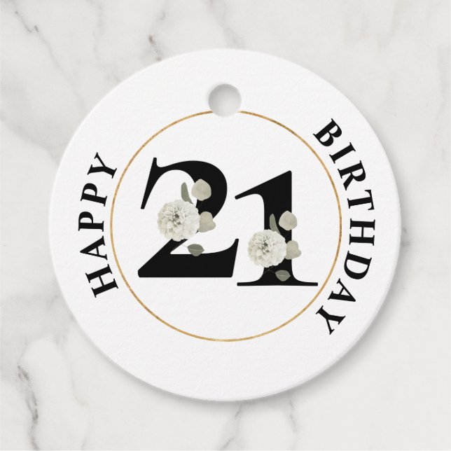 Elegant 21st Birthday Favour Tags (Front)