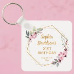 Elegant 21st Birthday Party Favour Keychain<br><div class="desc">Elevate your celebration with our "Elegant 21st Birthday Party Favour Keychain." These exquisite key rings are a fusion of style and sentiment, perfect for adding a touch of glamour to your special day. Adorned with a chic cherry blossom wreath, featuring delicate pink sakura flowers and elegant gold accents, these keychains...</div>