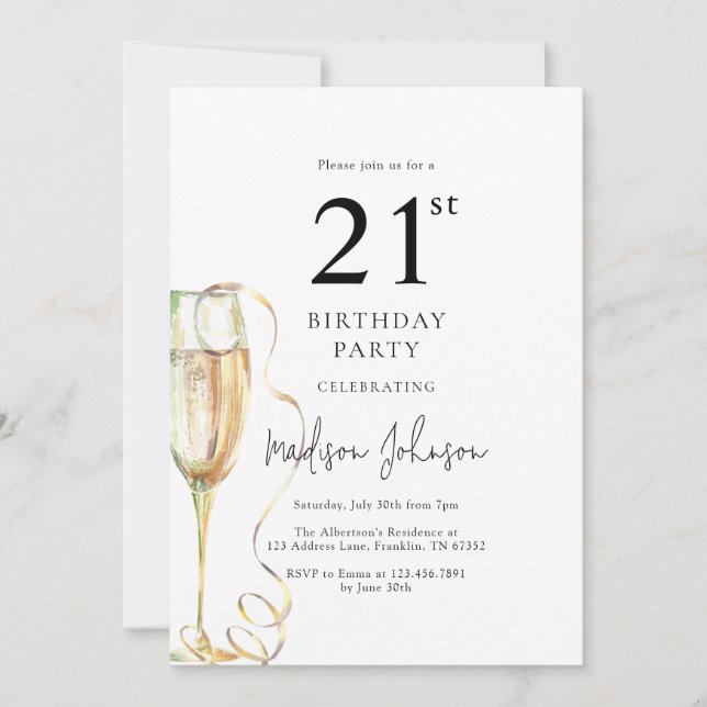 Elegant 21st Birthday Party Invitation (Front)