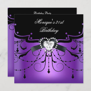 Elegant 21st Birthday Party Purple Black Diamond Invitation