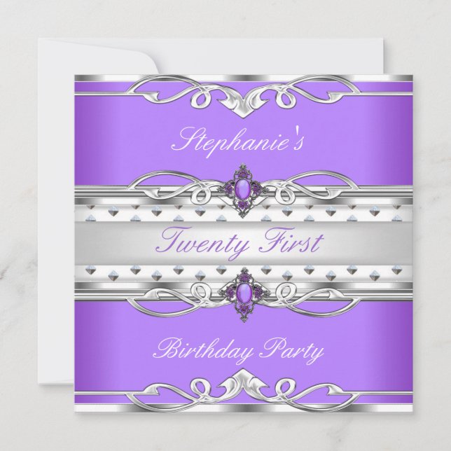 Elegant 21st Birthday Party Purple Silver 21 Invitation (Front)