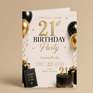 Elegant 21st Black & Gold Birthday Party Invitation