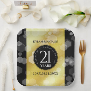 Elegant 21st Brass Wedding Anniversary Celebration Paper Plate