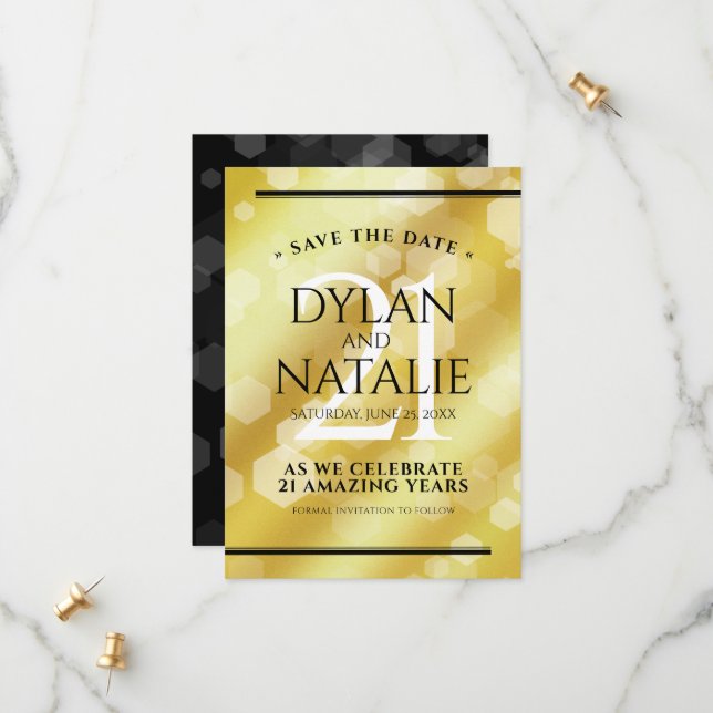 Elegant 21st Brass Wedding Anniversary Celebration Save The Date (Front/Back In Situ)
